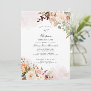 Invitation Surprise 60e anniversaire Pastel Floral Script