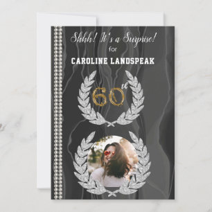 Invitation Surprise 60e anniversaire photo, or, perles et soi