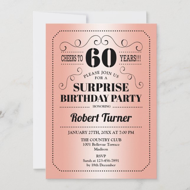 Invitation Surprise 60e anniversaire - Rose Gold Black (Devant)