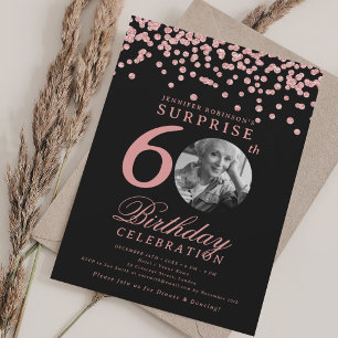 Invitation SURPRISE 60e anniversaire Rose Gold Confetti Noir