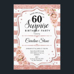 Invitation Surprise 60e anniversaire - Rose Gold White Rose<br><div class="desc">Invitation surprise 60e anniversaire. Design blanc féminin, rose avec faux or rose parties scintillant. Comprend des rayures, des roses rose pâle, des caractères de script et des confettis. Parfait pour une soirée d'anniversaire élégante. Peut être personnalisé pour montrer n'importe quel âge. Message-moi si vous avez besoin d'une personnalisation plus poussée....</div>