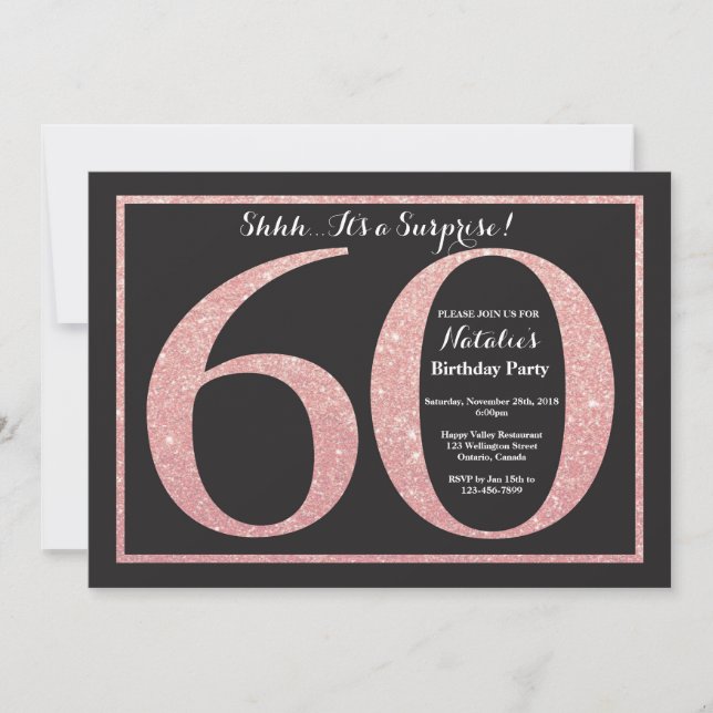 Invitation Surprise 60e anniversaire Rose Pink Gold Parties s (Devant)