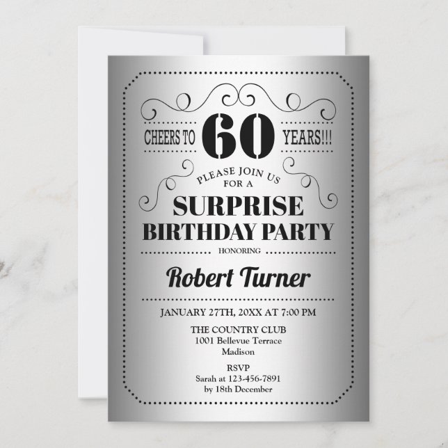 Invitation Surprise 60e anniversaire - Silver Black (Devant)