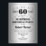 Invitation Surprise 60e anniversaire - Silver Black<br><div class="desc">Invitation surprise 60e anniversaire. Design rétro en faux feuille argent et noir. Salutations à 60 ans ! Peut également être personnalisé dans n'importe quelle année.</div>