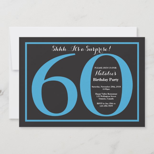 Invitation Surprise 60e anniversaire Tableau noir et bleu (Devant)