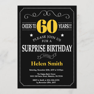 Invitation Surprise 60e anniversaire Tableau noir et jaune