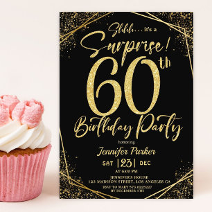 Invitation Surprise 60e fête d'anniversaire Black & Gold Part