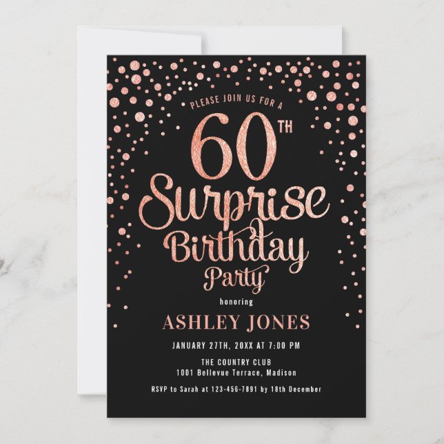 Invitation Surprise 60e fête d'anniversaire - Black & Rose Go (Devant)