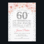 Invitation Surprise 60e fête d'anniversaire - Blanc Silver ro<br><div class="desc">Invitation de fête du 60e anniversaire surprise. Design élégant en faux parties scintillant argent,  blanc et rose. Comprend des confettis,  des caractères de script et des fleurs roses d'aquarelle. Message-moi si vous avez besoin d'une personnalisation plus poussée.</div>