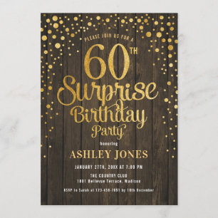 Invitation Surprise 60e fête d'anniversaire - Bois & Or