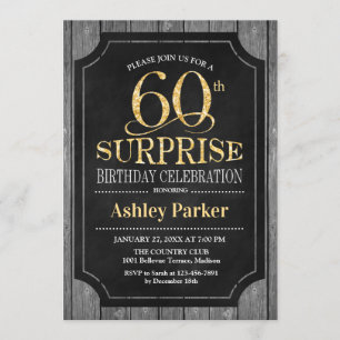 Invitation Surprise 60e fête d'anniversaire - Chalkboard Gold