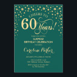 Invitation Surprise 60e fête d'anniversaire - Emerald Green G<br><div class="desc">Invitation de fête du 60e anniversaire surprise. Design élégant en or vert émeraude et faux parties scintillant. Fonctionne la police de script et les confettis de diamants. Salutations à 60 ans ! Message-moi si vous avez besoin d'une personnalisation plus poussée.</div>