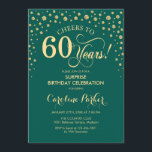 Invitation Surprise 60e fête d'anniversaire - Emerald Green G<br><div class="desc">Invitation de fête du 60e anniversaire surprise. Design élégant en or vert émeraude et faux parties scintillant. Fonctionne la police de script et les confettis de diamants. Salutations à 60 ans ! Message-moi si vous avez besoin d'une personnalisation plus poussée.</div>