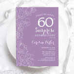 Invitation Surprise 60e fête d'anniversaire - Floral violet<br><div class="desc">Purple Floral Surprise 60e Anniversaire Invitation de fête. Design moderne minimaliste avec accents botaniques et police de script de typographie. Carte invitation simple et féminine parfaite pour une célébration anniversaire surprise et élégante. Peut être customisé à n'importe quel âge.</div>