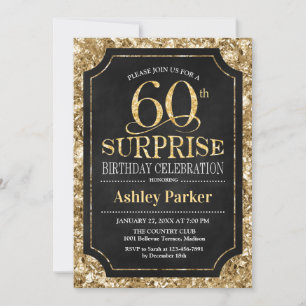 Invitation Surprise 60e fête d'anniversaire - Gold Black