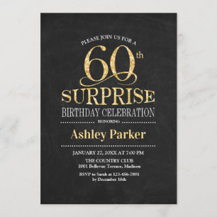 Invitation Surprise 60e fête d'anniversaire - Gold Black