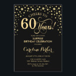 Invitation Surprise 60e fête d'anniversaire - Gold Black<br><div class="desc">Invitation de fête du 60e anniversaire surprise. Design élégant en or noir et faux parties scintillant. Fonctionne la police de script et les confettis de diamants. Salutations à 60 ans ! Message-moi si vous avez besoin d'une personnalisation plus poussée.</div>