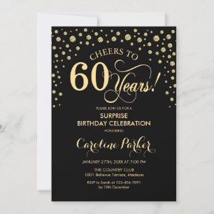 Invitation Surprise 60e fête d'anniversaire - Gold Black