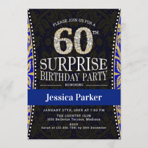 Invitation Surprise 60e fête d'anniversaire - Gold Navy Blue
