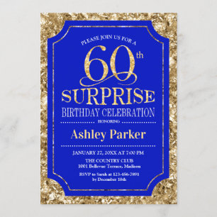 Invitation Surprise 60e fête d'anniversaire - Gold Royal Blue