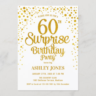 Invitation Surprise 60e fête d'anniversaire - Gold & White