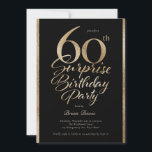Invitation Surprise 60e fête d'anniversaire Noir & Or<br><div class="desc">Célébrez un jalon dans un style inoubliable avec cette élégante Invitation de fête d'anniversaire de la 60e Surprise, conçue en faux feuille d'or frappant sur un arrière - plan noir élégant. Dotée d'une gracieuse typographie de script, cette invitation exhale un raffinement intemporel avec une touche de glamour, parfait pour donner...</div>