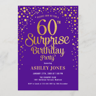 Invitation Surprise 60e fête d'anniversaire - Purple & Gold