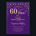 Invitation Surprise 60e fête d'anniversaire - Purple Gold<br><div class="desc">Invitation de fête du 60e anniversaire surprise. Design élégant en or violet royal et faux parties scintillant. Fonctionne la police de script et les confettis de diamants. Salutations à 60 ans ! Message-moi si vous avez besoin d'une personnalisation plus poussée.</div>