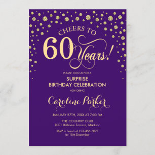 Invitation Surprise 60e fête d'anniversaire - Purple Gold