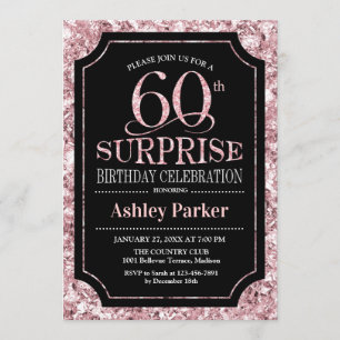 Invitation Surprise 60e fête d'anniversaire - Rose Gold Black