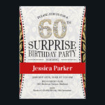 Invitation Surprise 60e fête d'anniversaire - Rouge or blanc<br><div class="desc">Surprise 60th Birthday Party Invitation Design élégant en fausse parties scintillant or,  blanc et rouge.</div>
