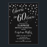 Invitation Surprise 60e fête d'anniversaire - Silver Black<br><div class="desc">Surprise 60th Birthday Party Invitation Design élégant avec fausse parties scintillant argent et noir. Comprend une police de script et des confettis. Salutations à 60 ans ! Message-moi si vous avez besoin d'un âge personnalisé.</div>