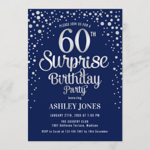 Invitation Surprise 60e fête d'anniversaire - Silver & Navy B