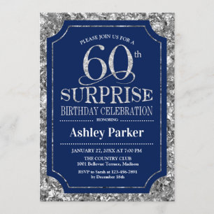 Invitation Surprise 60e fête d'anniversaire - Silver Navy Blu