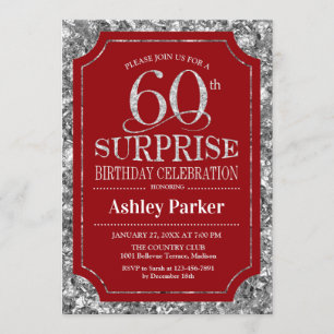 Invitation Surprise 60e fête d'anniversaire - Silver Red