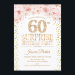 Invitation Surprise 60e fête d'anniversaire - White Gold Pink<br><div class="desc">Invitation de fête du 60e anniversaire surprise. Design élégant en parties scintillant d'or,  blanc et rose. Comprend des confettis,  des caractères de script et des fleurs roses d'aquarelle. Message-moi si vous avez besoin d'une personnalisation plus poussée.</div>