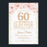 Invitation Surprise 60e fête d'anniversaire - White Gold Pink<br><div class="desc">Invitation de fête du 60e anniversaire surprise. Design élégant en parties scintillant d'or,  blanc et rose. Comprend des confettis,  des caractères de script et des fleurs roses d'aquarelle. Message-moi si vous avez besoin d'une personnalisation plus poussée.</div>