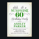 Invitation Surprise 60e fête d'anniversaire - White Green<br><div class="desc">Invitation de fête du 60e anniversaire surprise. Design simple et élégant,  blanc,  vert et noir. Comprend une police de script élégante. Célébration anniversaire surprise pour l'homme ou la femme. Peut être customisé à n'importe quel âge!</div>
