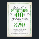 Invitation Surprise 60e fête d'anniversaire - White Green<br><div class="desc">Invitation de fête du 60e anniversaire surprise. Design simple et élégant,  blanc,  vert et noir. Comprend une police de script élégante. Célébration anniversaire surprise pour l'homme ou la femme. Peut être customisé à n'importe quel âge!</div>