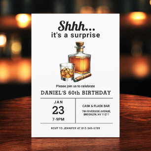Invitation Surprise 60e Whiskey Cigar Bourbon fête d'annivers