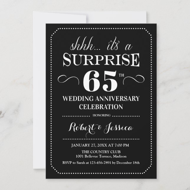 Invitation Surprise 65e anniversaire de mariage - Noir Blanc (Devant)