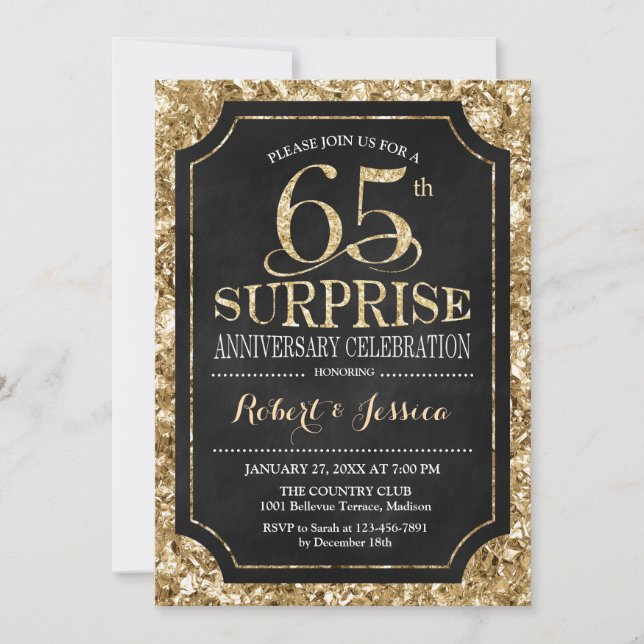 Invitation Surprise 65e anniversaire de mariage - Noir Or (Devant)
