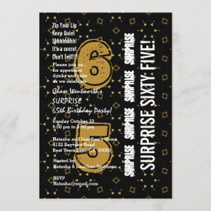 Invitation SURPRISE 65e anniversaire moderne Gold and Black W