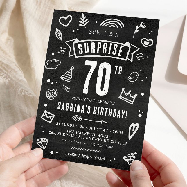 Invitation surprise 70 ans avec gribouillis sur ta (Créateur téléchargé)