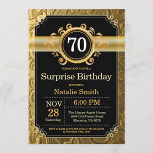Invitation surprise 70e anniversaire Black and Gol