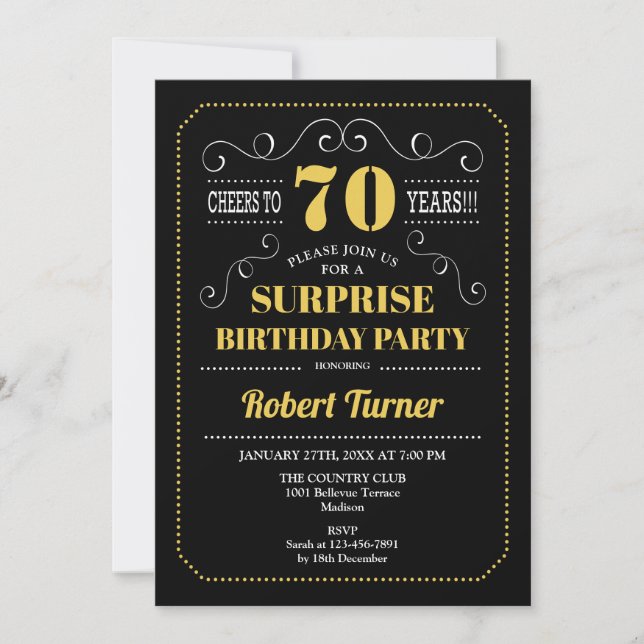 Invitation Surprise 70e anniversaire - Black Gold (Devant)