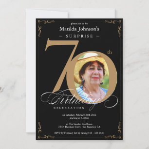 Invitation Surprise 70e anniversaire Black Gold Elegant Photo