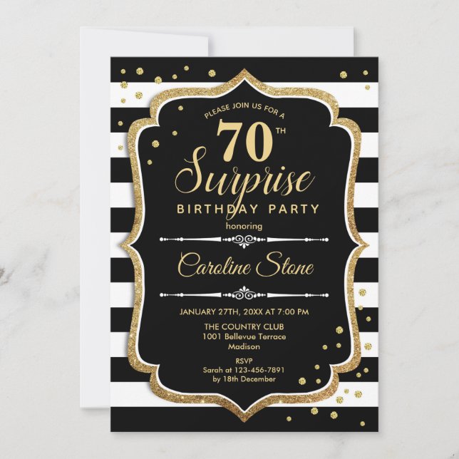 Invitation Surprise 70e anniversaire - Black White Gold (Devant)
