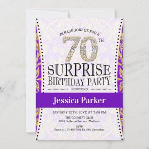 Invitation Surprise 70e anniversaire - Blanc Gold Purple