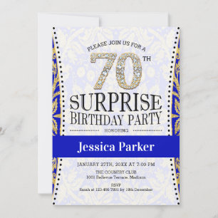 Invitation Surprise 70e anniversaire - Blanc Gold Royal Blue